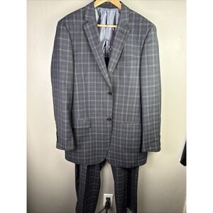 Vitali Suit Size 42L Windowpane Check Black And Gray Old Money Preppy